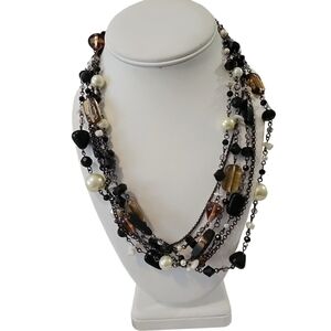 Lia Sophia Vixen Black Glass Faux Pearl multi-strand necklace